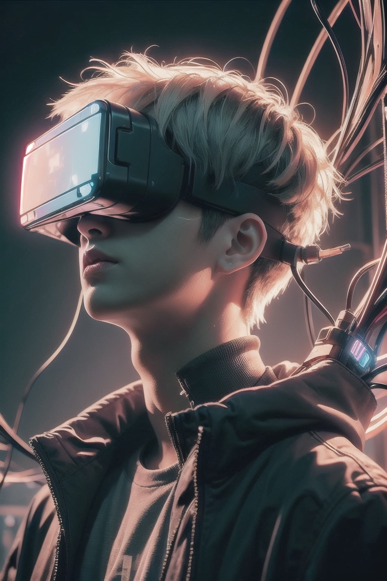 1boy,  with a Cyberpunk VR on face,  intrincate details on Tensor.Art