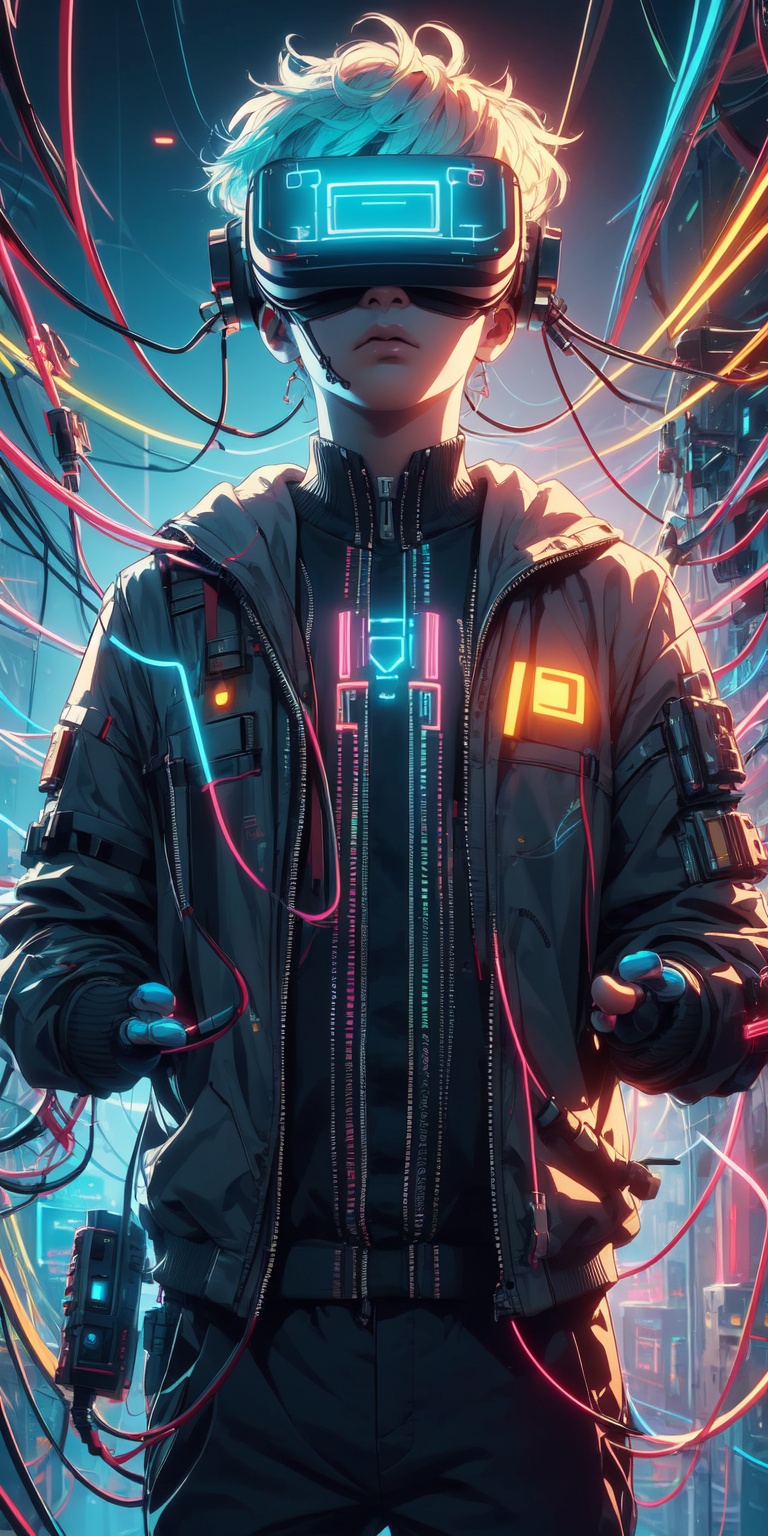 1boy,  with a Cyberpunk VR on face,  intrincate details on Tensor.Art