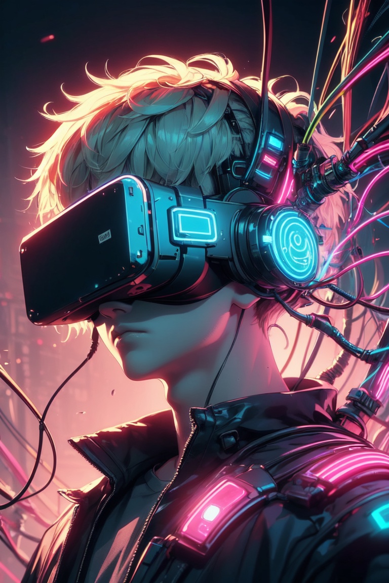 1boy,  with a Cyberpunk VR on face,  intrincate details on Tensor.Art