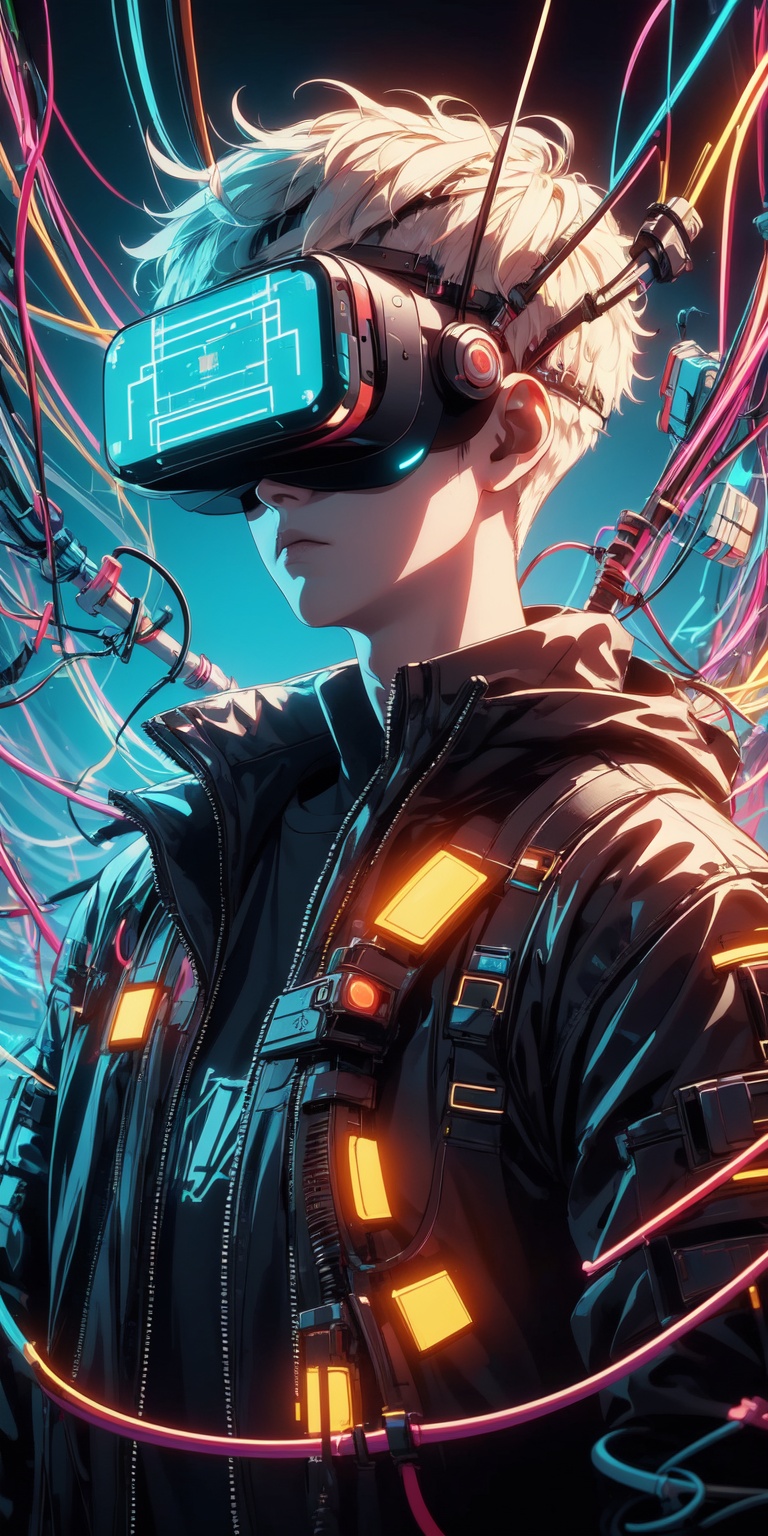 1boy,  with a Cyberpunk VR on face,  intrincate details on Tensor.Art