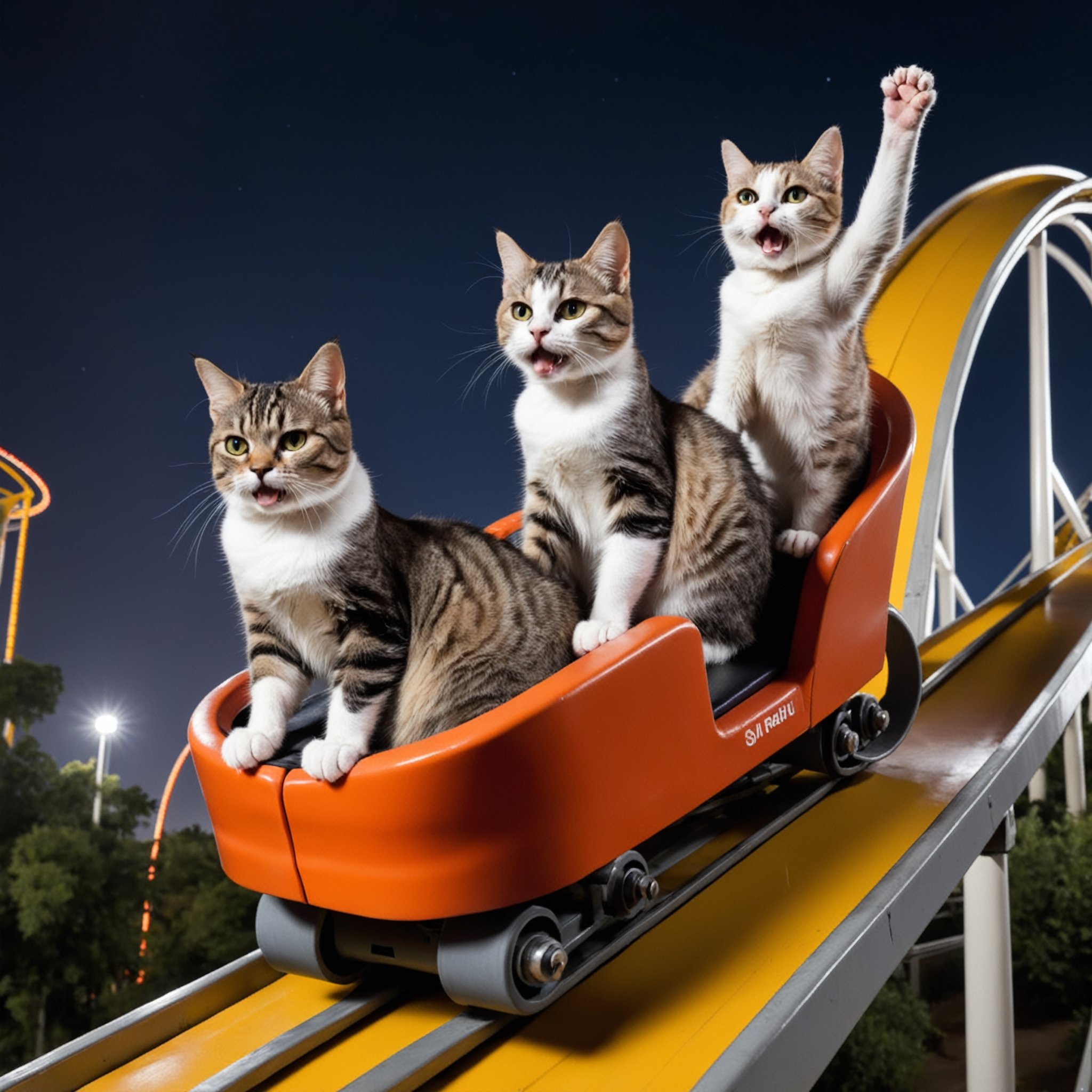 2 cat are riding a rollercoaster on Tensor.Art