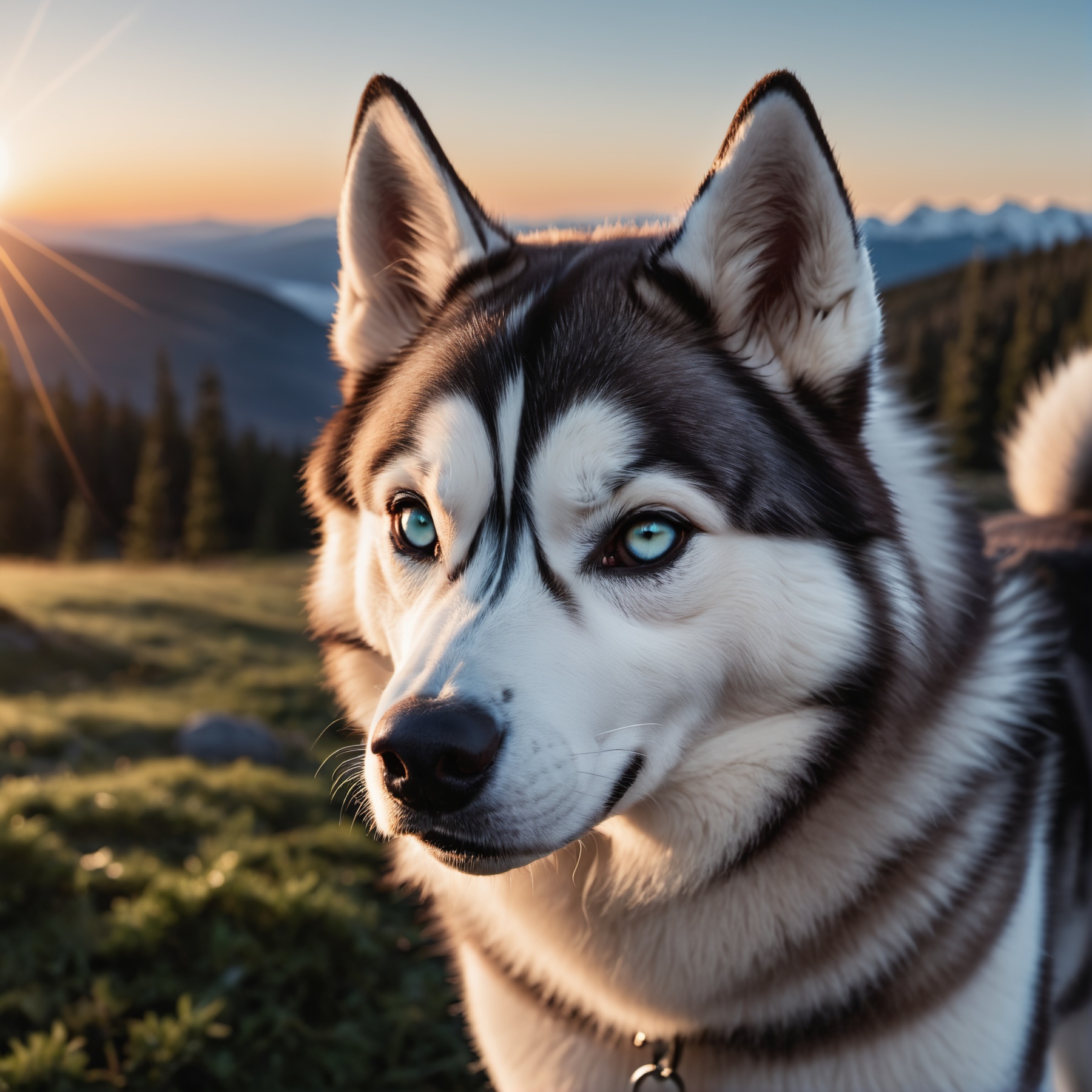 cinematic photo closeup of an husky dog ,  aurora borealis ,  at dawn on Tensor.Art
