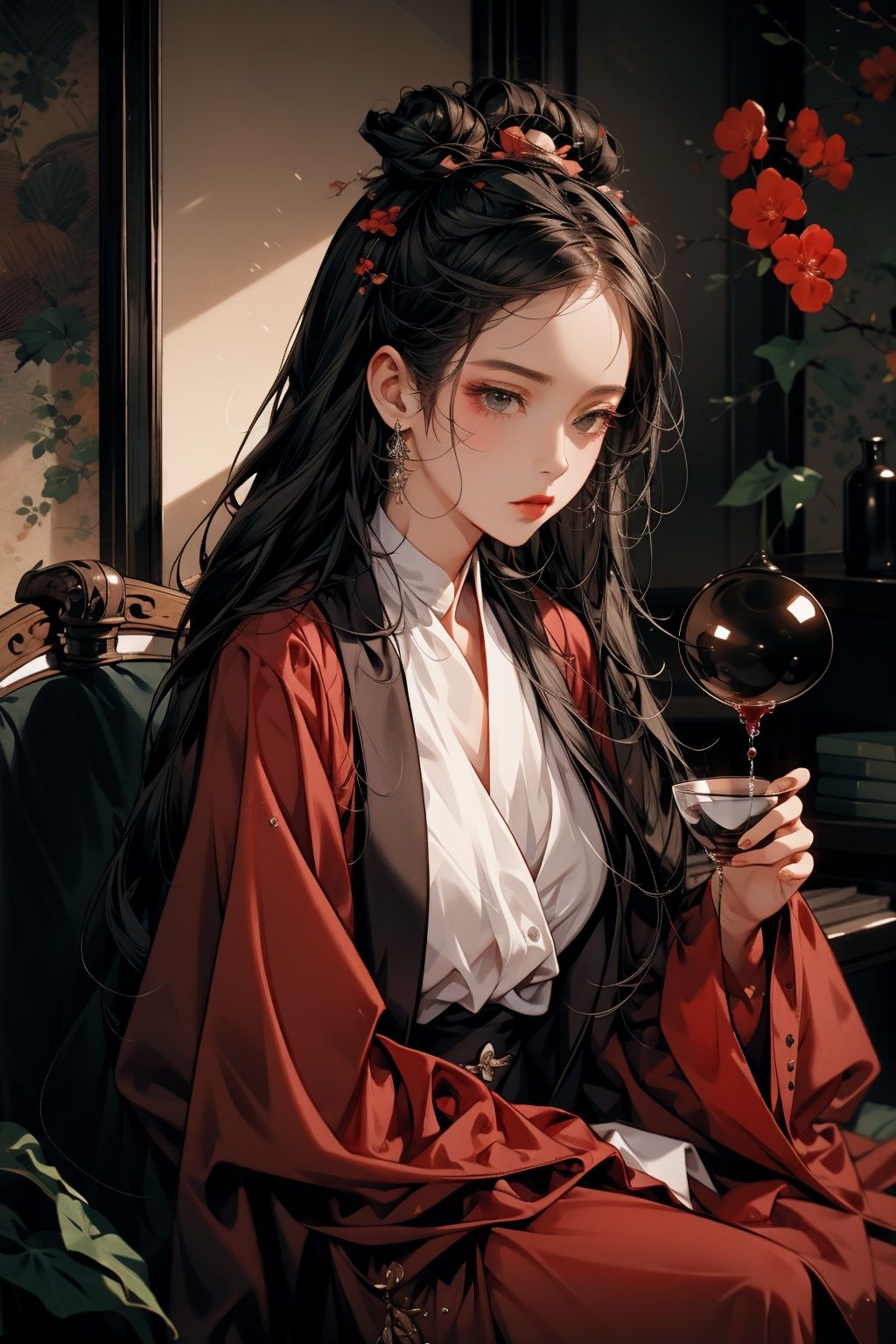  absurdres,incredibly absurdres,reality,realistic,,(solo:1.2), ,,1girl,,full_shot,Zhuojiu,Liquid,cup,Baijiu