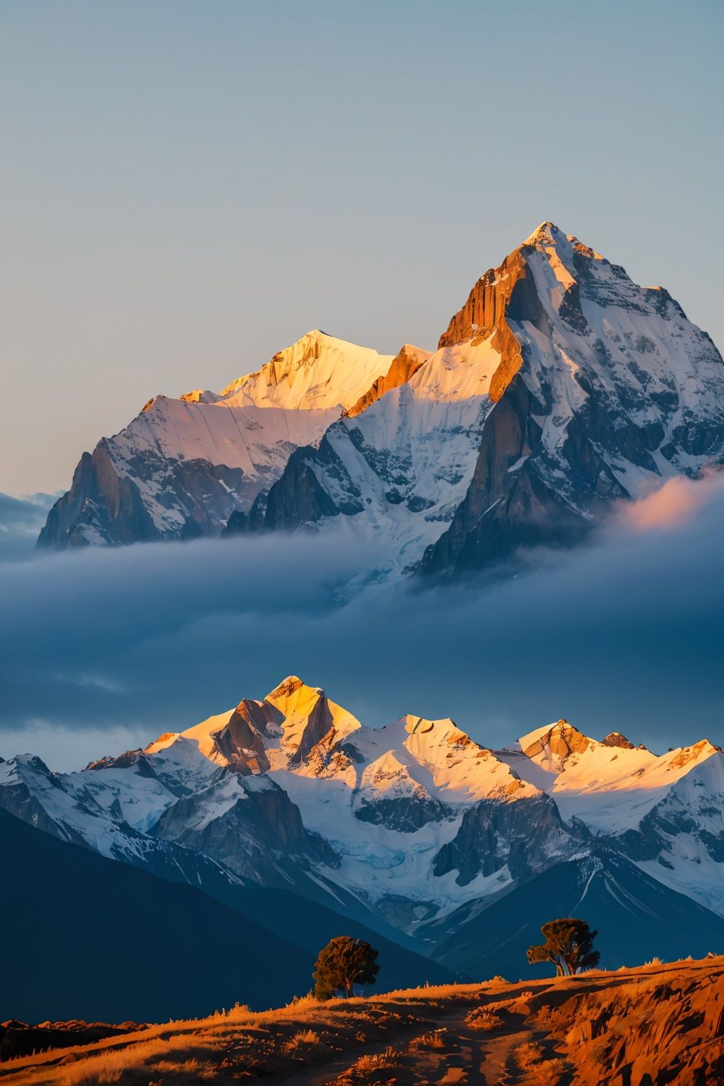  Mountain, nature, no one, outdoors, scenery, sky, sunset, sunshine, golden mountain, high-definition, 32k