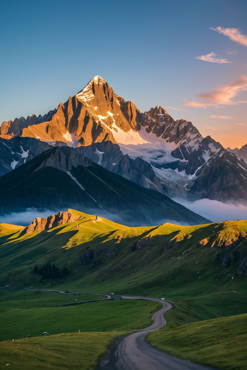  Mountain, nature, no one, outdoors, scenery, sky, sunset, sunshine, golden mountain, high-definition, 32k