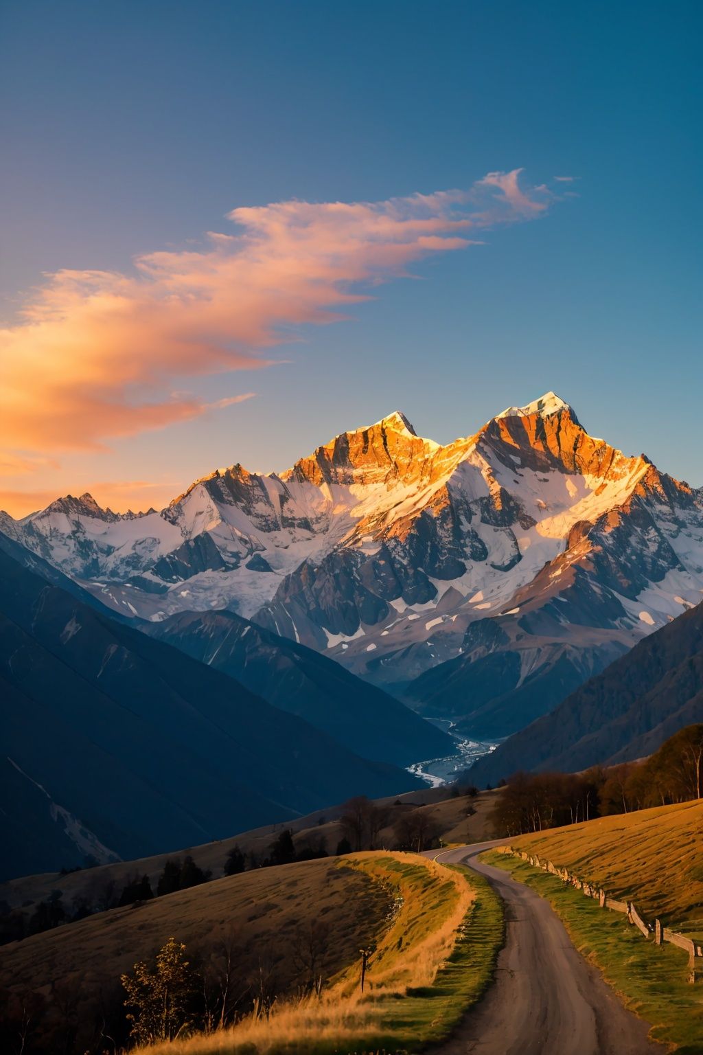  Mountain, nature, no one, outdoors, scenery, sky, sunset, sunshine, golden mountain, high-definition, 32k