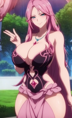  anime, fantasy, magic, fairytale, a photo of a very sexy young pink hair beauty,. she is slightly smiling.she is wearing pink Princess Dress and a jeweled necklace, seductive eyes, in a park.she has beautiful long hair, Centre hair,nikon d850, smooth, dynamic lighting,large tits, Huge tits, giant tits, Straight breasts, seductive eyes, 1 girl