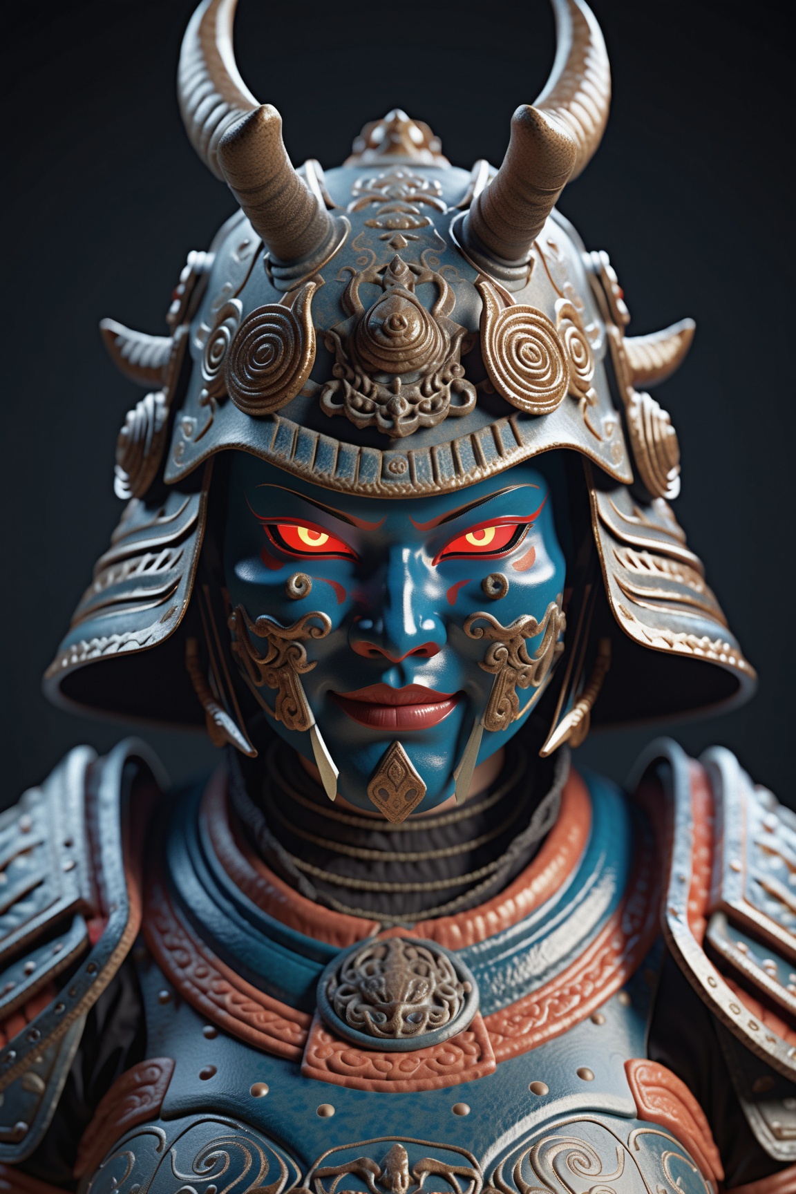 woman,  samurai armor,  helmet oni evil mask intricate on Tensor.Art