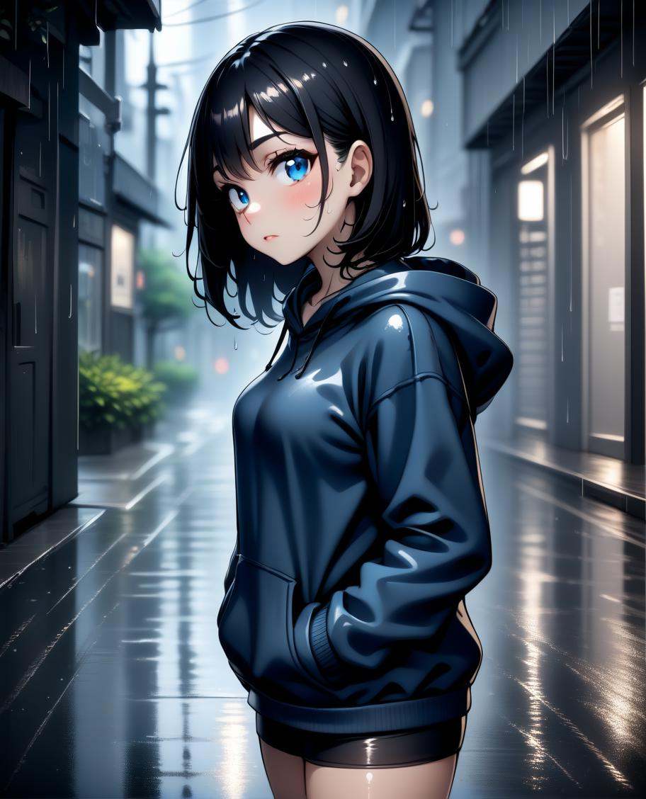 1girl,  standing,  rain on Tensor.Art