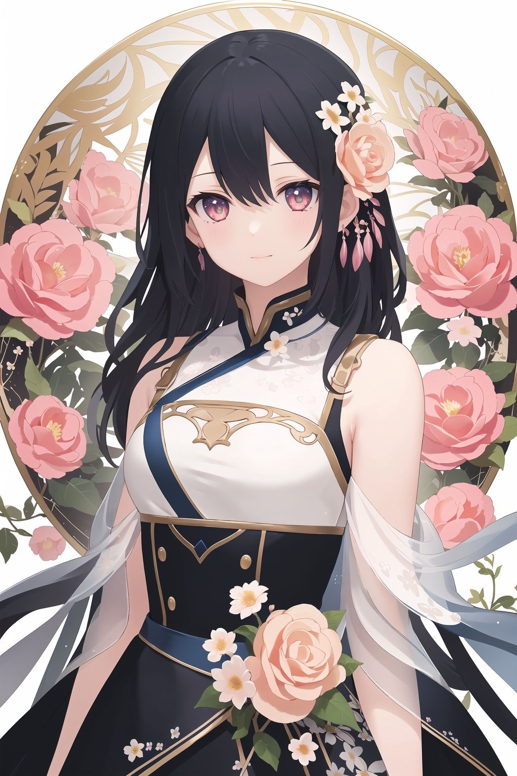 Upper body,  portrait,  feature,  anime, (masterpiece,  top quality,  best quality,  official art,  beautiful and aesthetic:1.2),  (1girl:1.3),  (profile: 0.6) upper body, extreme detailed, (fractal art:1.3), colorful,  (flowers: 1.2),  highest detailed, looking at viewer