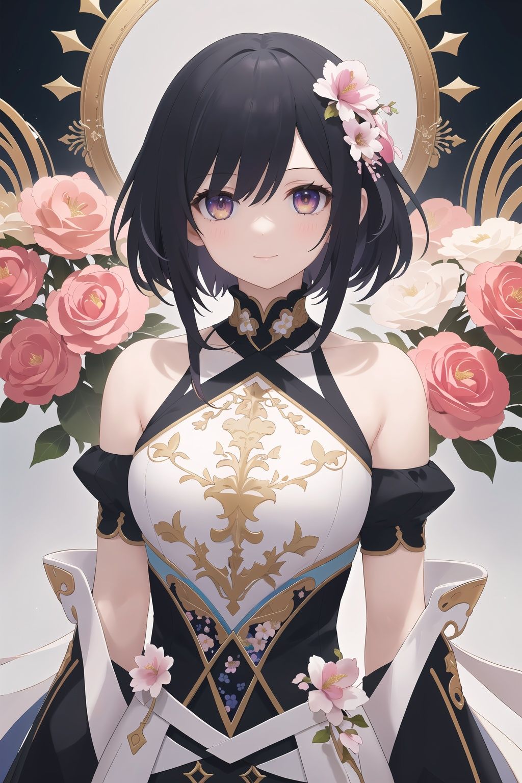 Upper body,  portrait,  feature,  anime, (masterpiece,  top quality,  best quality,  official art,  beautiful and aesthetic:1.2),  (1girl:1.3),  (profile: 0.6) upper body, extreme detailed, (fractal art:1.3), colorful,  (flowers: 1.2),  highest detailed, looking at viewer