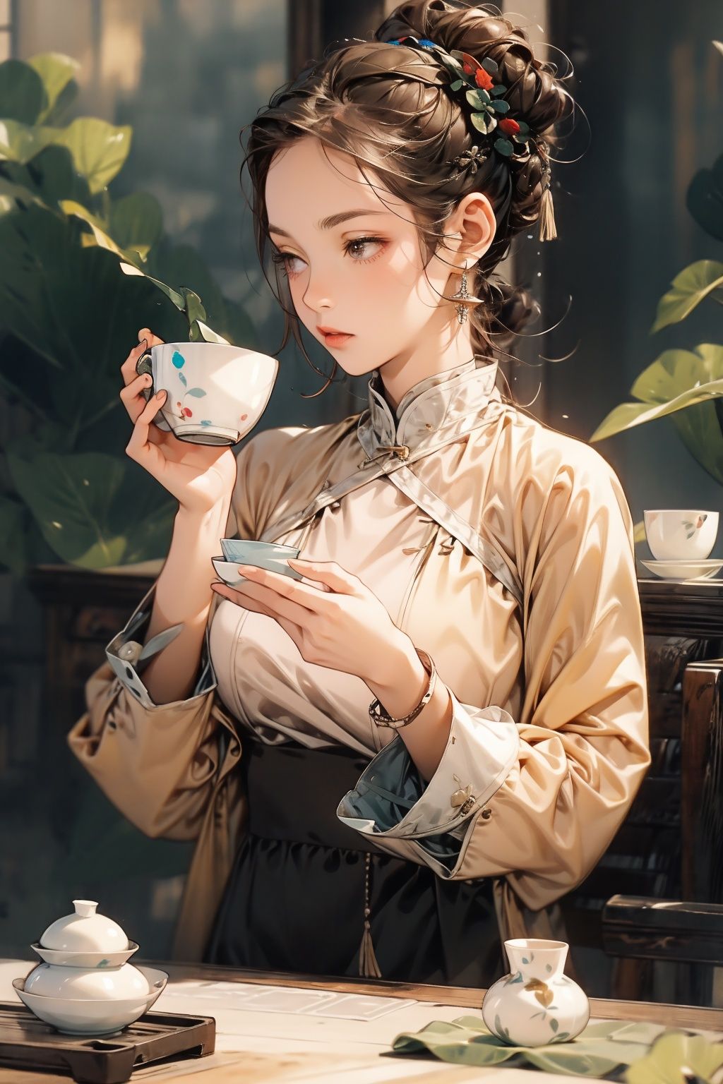 absurdres,incredibly absurdres,reality,realistic,,(solo:1.2),1girl,full_shot,Pinminɡ,ceramic cup