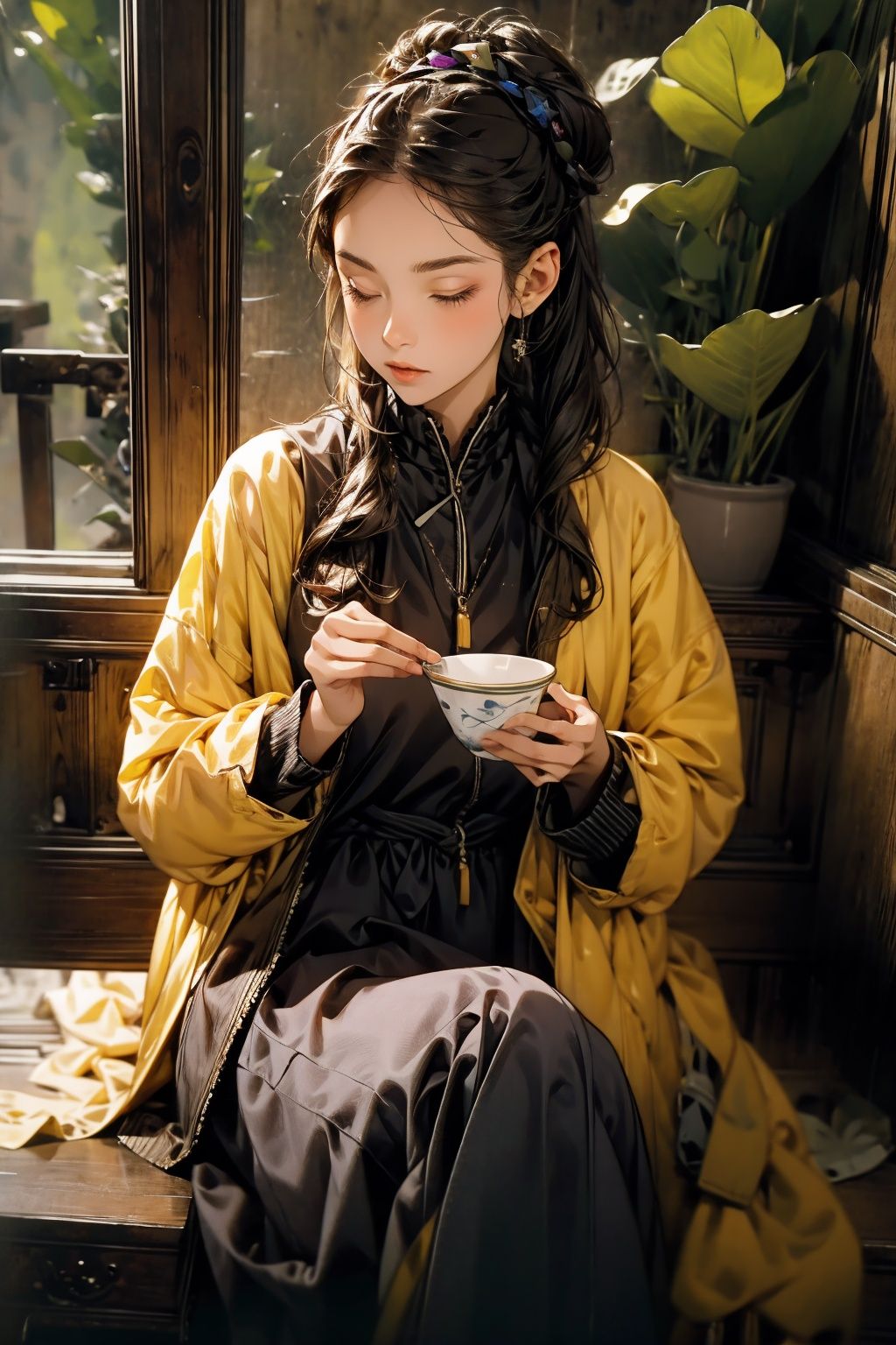  absurdres,incredibly absurdres,reality,realistic,,(solo:1.2),1girl,full_shot,Pinminɡ,ceramic cup