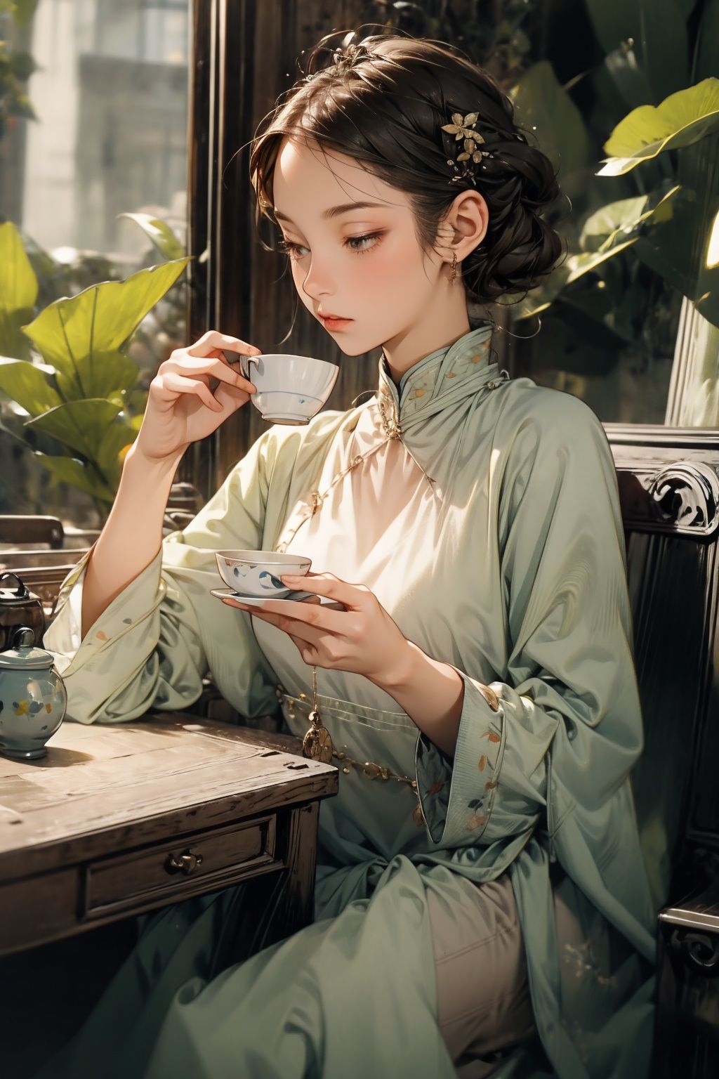  absurdres,incredibly absurdres,reality,realistic,,(solo:1.2),1girl,full_shot,Pinminɡ,ceramic cup
