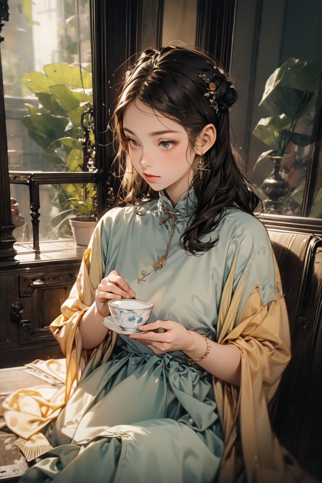  absurdres,incredibly absurdres,reality,realistic,,(solo:1.2), ,,1girl,,full_shot,Pinminɡ,teacup