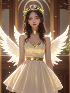  a cute catgirl has a pair of gold eyes,she hair is white,this loli wear a transparent white dresses,Yellow angel halo,angela wings,loli,solo,1girl, beautiful eyes, tutututu, 21yo girl, 1girl, jujingyi,,
