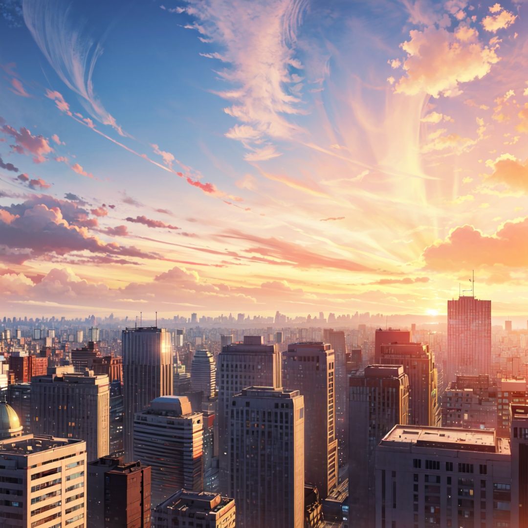 background, no humans, cloud, sky, scenery, building, city, outdoors, sun, cityscape, sunlight, skyscraper, sunset, cloudy sky