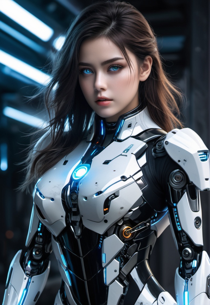 android gorl ribbing apart a mecha,  woman ohwx woman Minimalist Chroma Art,  dark shot on Tensor.Art