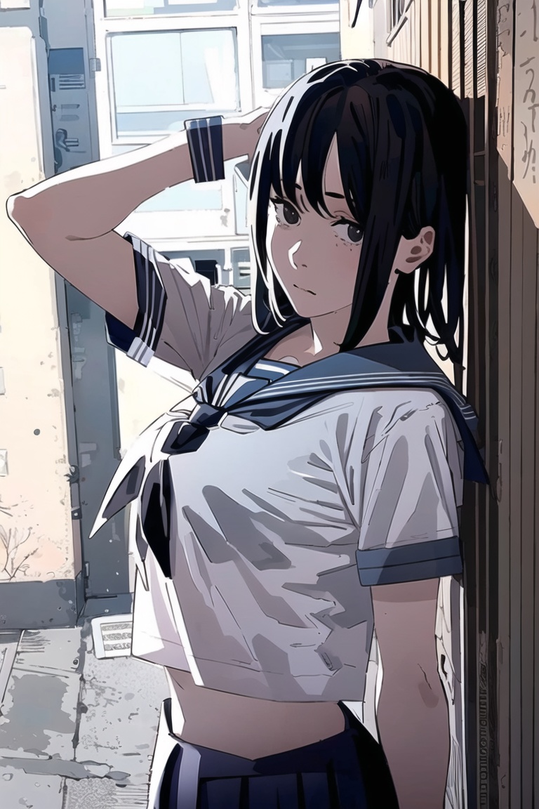 1girl,  black hair,  school uniform on Tensor.Art