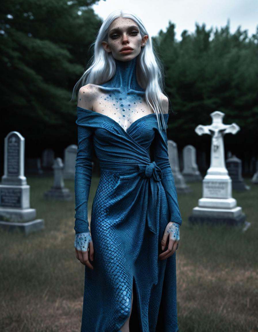 walking around ,  blue skin reptilian girl ,  near a on Tensor.Art