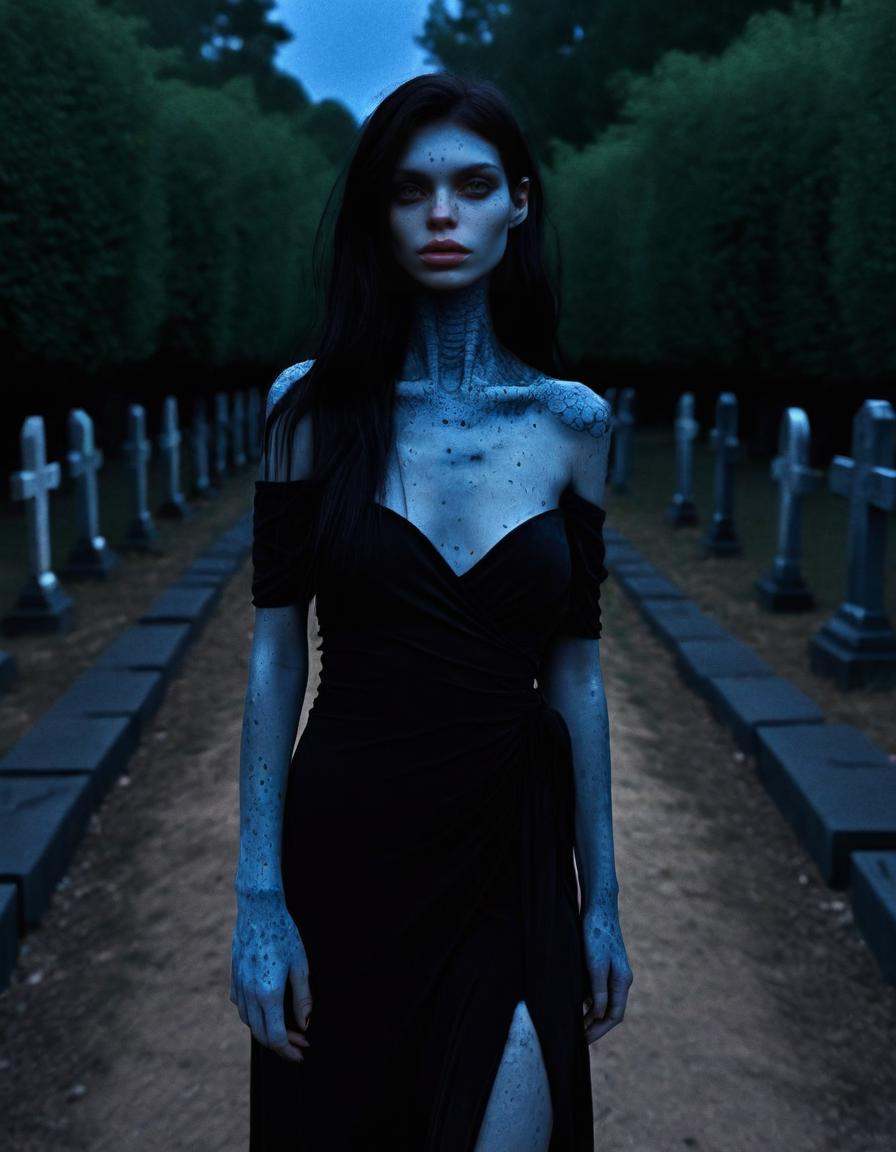 walking around ,  blue skin reptilian girl ,  near a on Tensor.Art