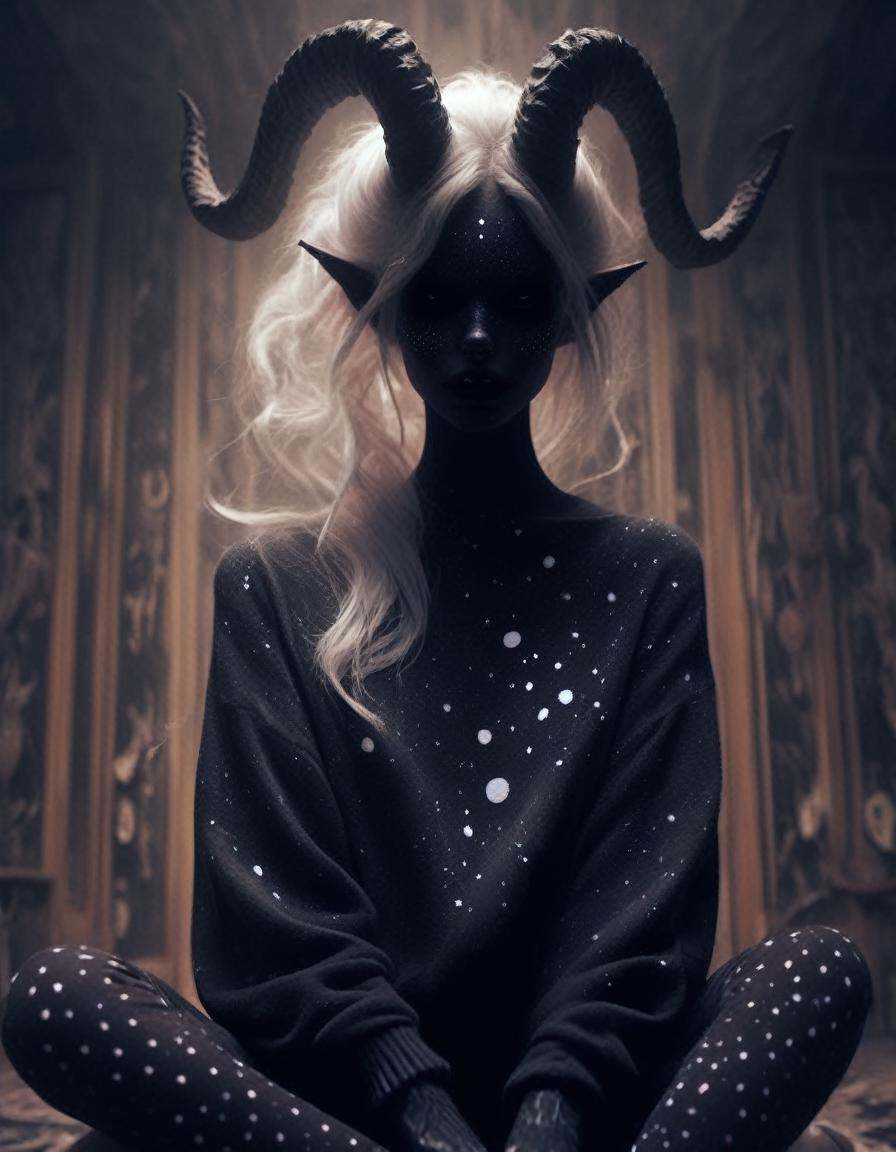 in an empty classroom ,  a dark demon girl with black horns, on Tensor.Art