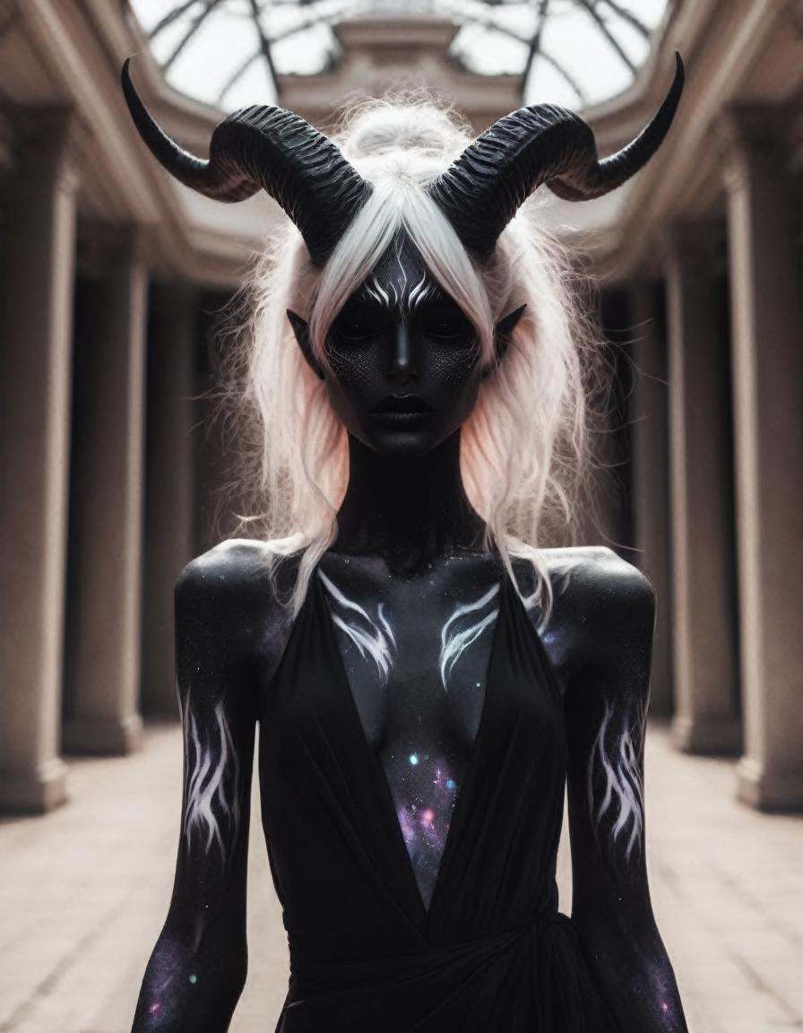 shopping for clothes in a boutique ,  a dark demon girl with black horns, on Tensor.Art