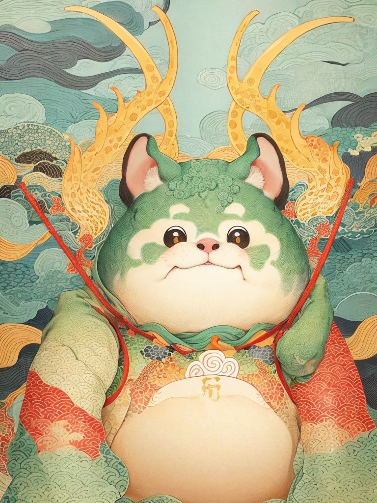 a plump mouse,wearing hanfu,looking_at_viewer,the background is on the sea surface,upper_body,SOLO,<lora:watercolour 13:0.6>,ukiyoe style,fractal art background,幻想艺术,吸烟,说,