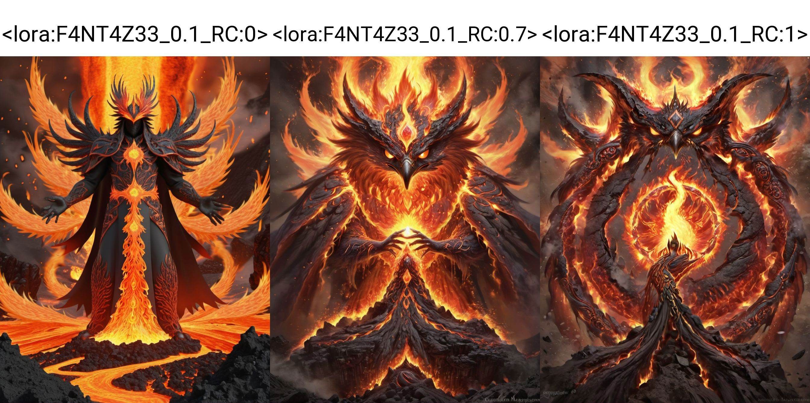 Volcanic Phoenix Sorcerer - Fiery Conjurer Amidst Volcanic Fury, Lava-Infused Robes, Volcanic Phoenix Blooming, Crown of Molten Gems, Erupting Volcano Background, Glowing Magma Gems, Reflective Lava Pools, Flowing Molten Cape, Fiery Phoenix Flight, Enchanted Lava Vines, Sparkling Magma Particles, Lava Rune Mandala, Fractal Patterns in Molten Metal, Covered in Volcanic Ash, Guardian of the Blazing Peaks. <lora:F4NT4Z33_0.1_RC:0>
