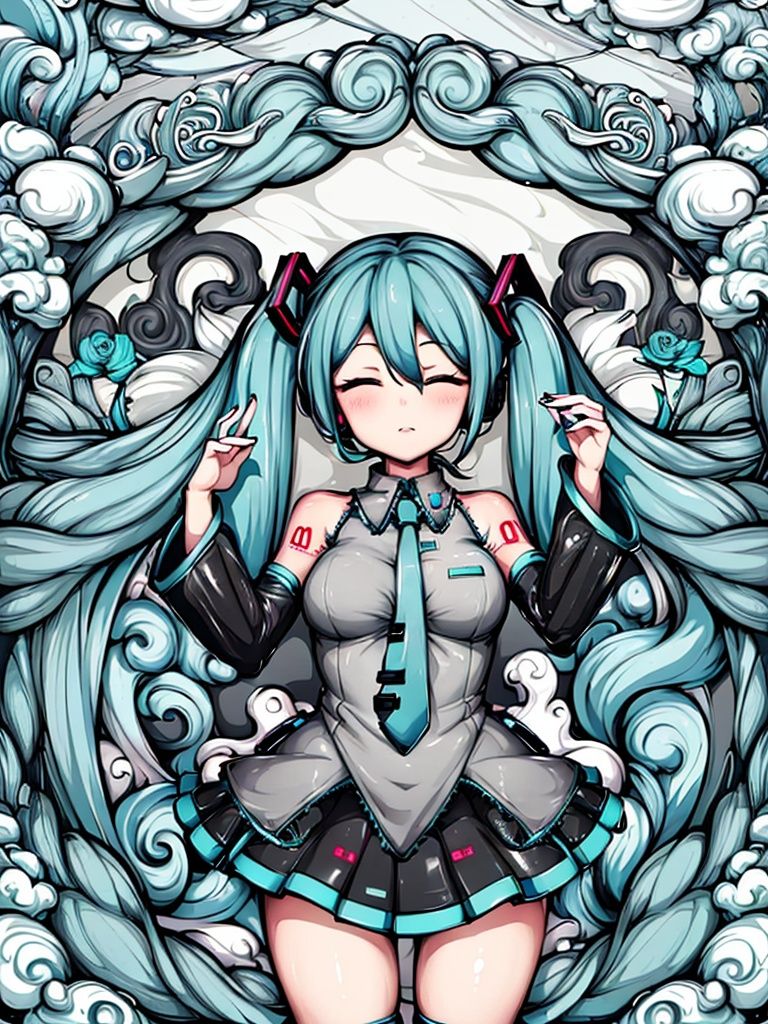 masterpiece,best quality,HDR,8K,guochao,say,symmetry,<lora:20231102-1698870060263-0006:0.8>,(((hatsune miku))),