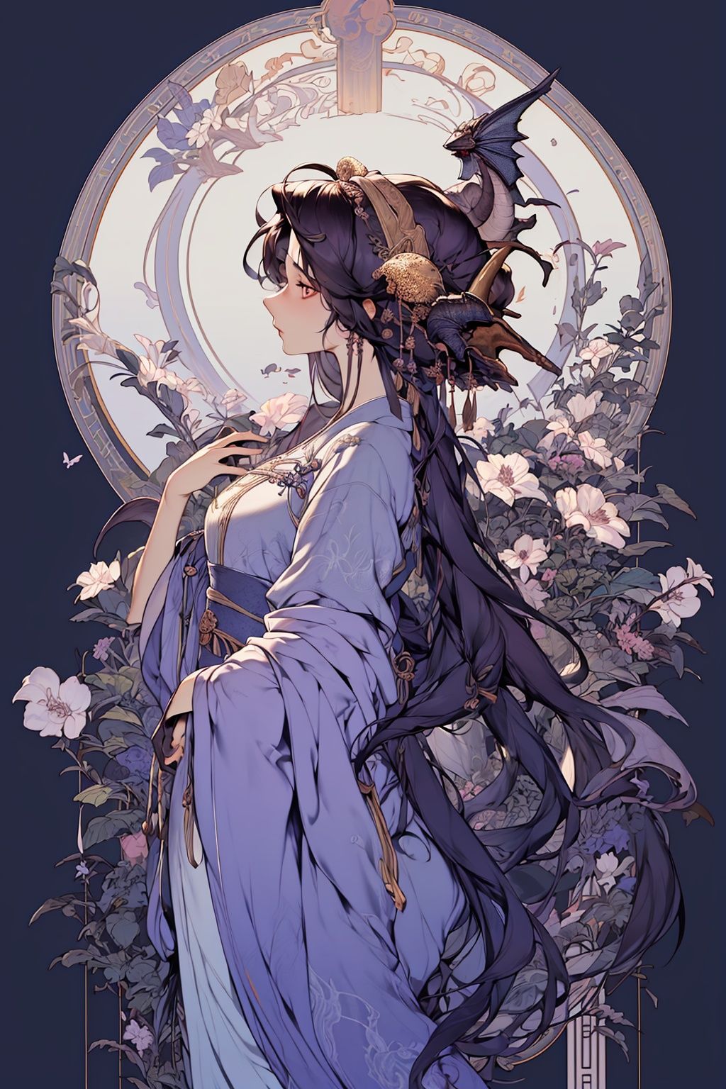 masterpiece,best quality,1girl,8K,HDR,<lora:zhongshimuxia-000013:0.7>,zhongshimuxia, ((((front)))) ,hanfu,chineses style, art by Ross Draws, octane render, (Female Dragonborn:1.2) , Shabby, feeling melancholy, Hummingbird feeder background, at Nighttime, Dreamcore, moody lighting, Electic Colors, Golden ratio, UHD