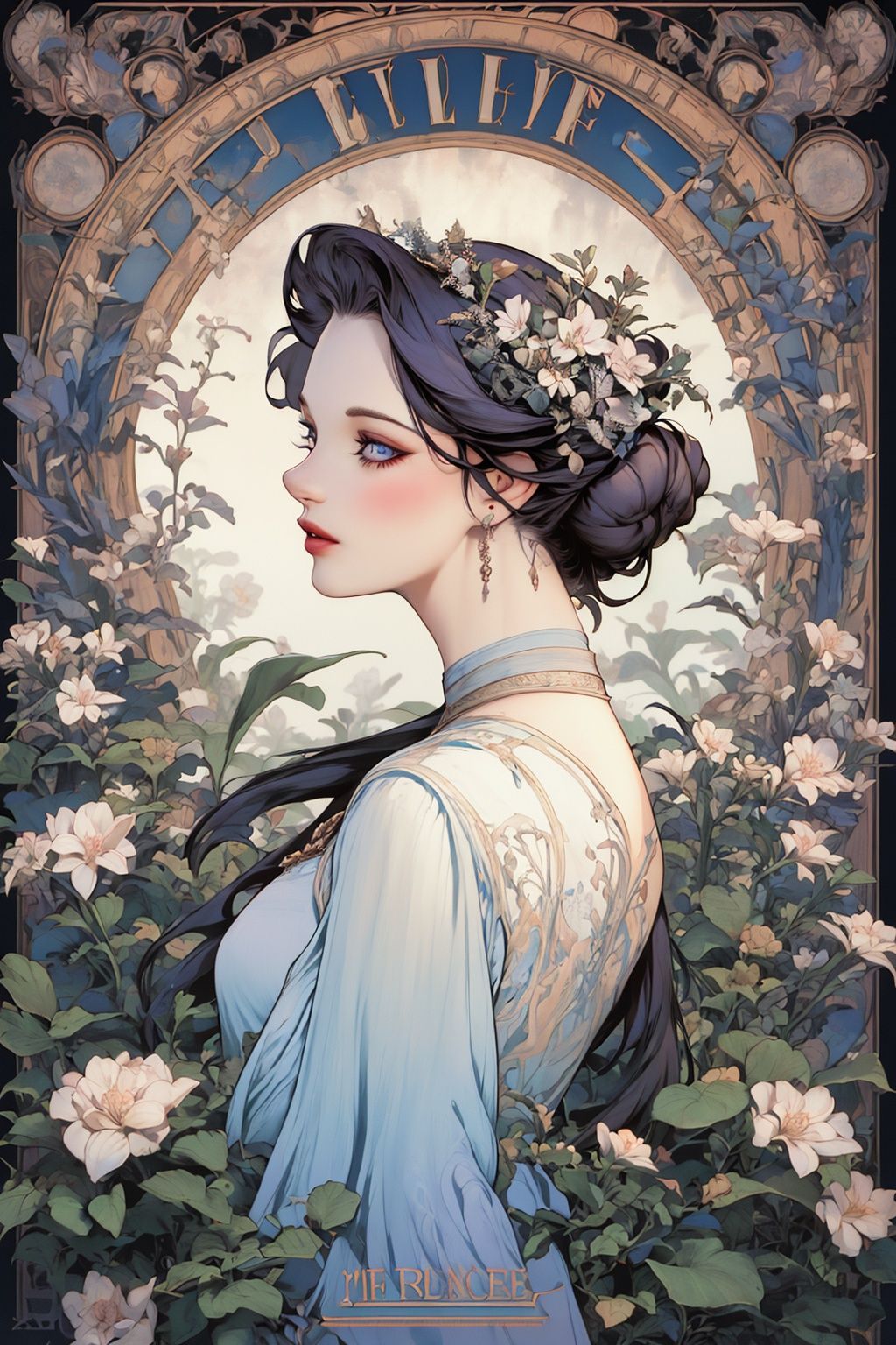 masterpiece,best quality,1girl,8K,HDR,<lora:zhongshimuxia-000008:0.8>, ((front)) , designed by Jeremy Mann, Miles Johnston, Alasdair McLellan, Daniel Merriam, Peter Gric, Dariusz Klimcza, octane render, upper body shot of a Chibi buxom Berber (Female Pixie:1.3) , nose of Alexis Bledel, lips of Catherine Deneuve, Alexis Bledel has Bald hair styled as Ballerina bun, Capricious Belle Époque Mechanical Arms, garden, Winter, pleasant Sapphire eyes