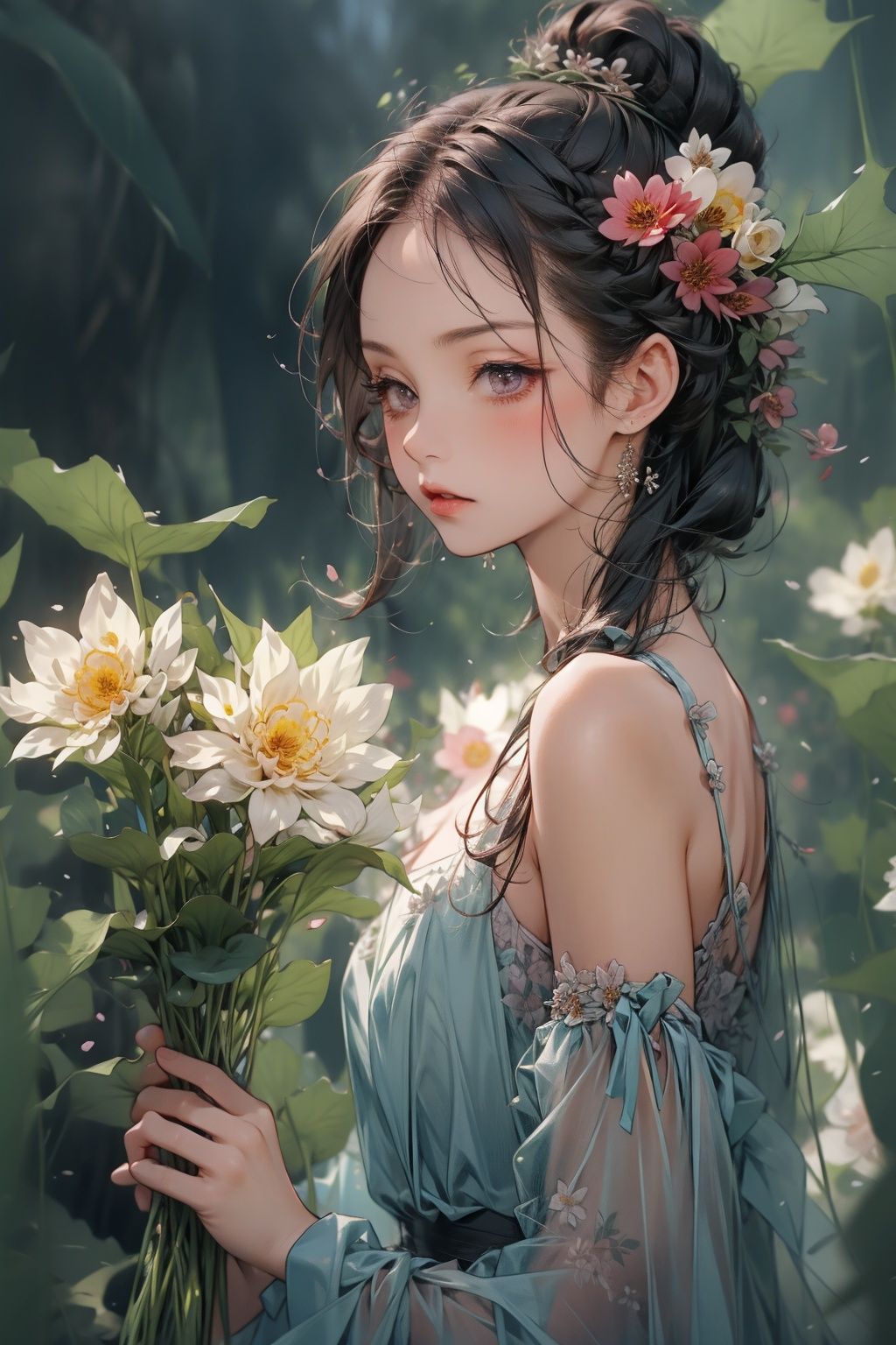  absurdres,incredibly absurdres,reality,realistic,,(solo:1.2),1girl,full_shot,Shihua,Holding flowers