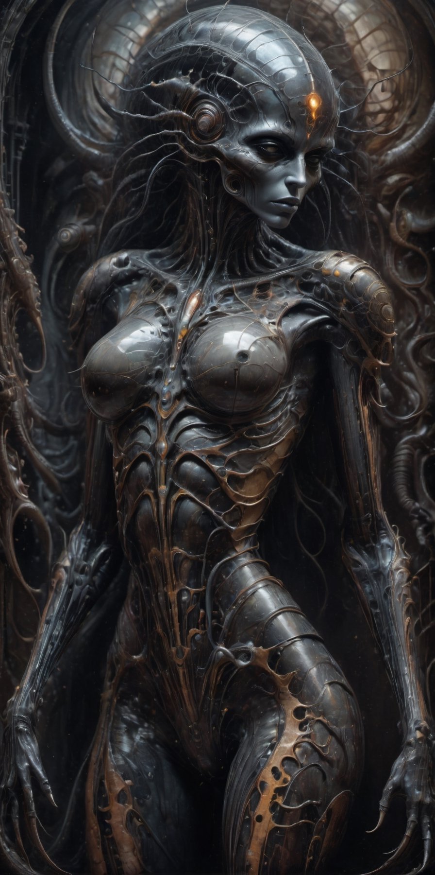 A beautiful futuristic ciborg alien woman,  splash art,  fractal art on Tensor.Art