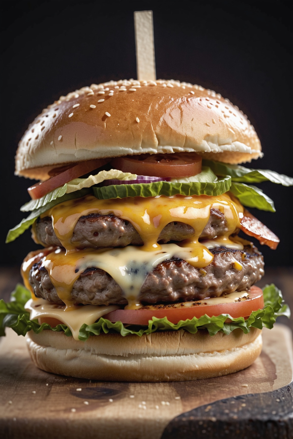 food photography photo of a burger with cheese,  maximum detail,  foreground focus on Tensor.Art