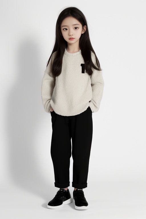 nvhai,solo,realistic,(standing:1.1),black shoes,black trousers,(the whole body:1.2),(child:1.2),looking_at_viewer,long_hair,simple_background,white_background,masterpiece,best quality,unity 8k wallpaper,ultra detailed,absurdres,incredibly absurdres,wallpaper,ten year old girl,, (RAW photo, 4k, realistic, exquisitely detailed skin),masterpiece,best quality,unity 8k wallpaper,ultra detailed,cinematic look,natural skin texture,extremely realistic skin texture,finely detailed face,(film grain:1.2),cinematic angle,Fujifilm XT3,(highlydetailed),(night scene),(street corner),(1girl),(detailed lighting),(contrast),(mysterious atmosphere),vivid illumination,masterful technique,harmonious composition,immersive atmosphere,stunning visuals,