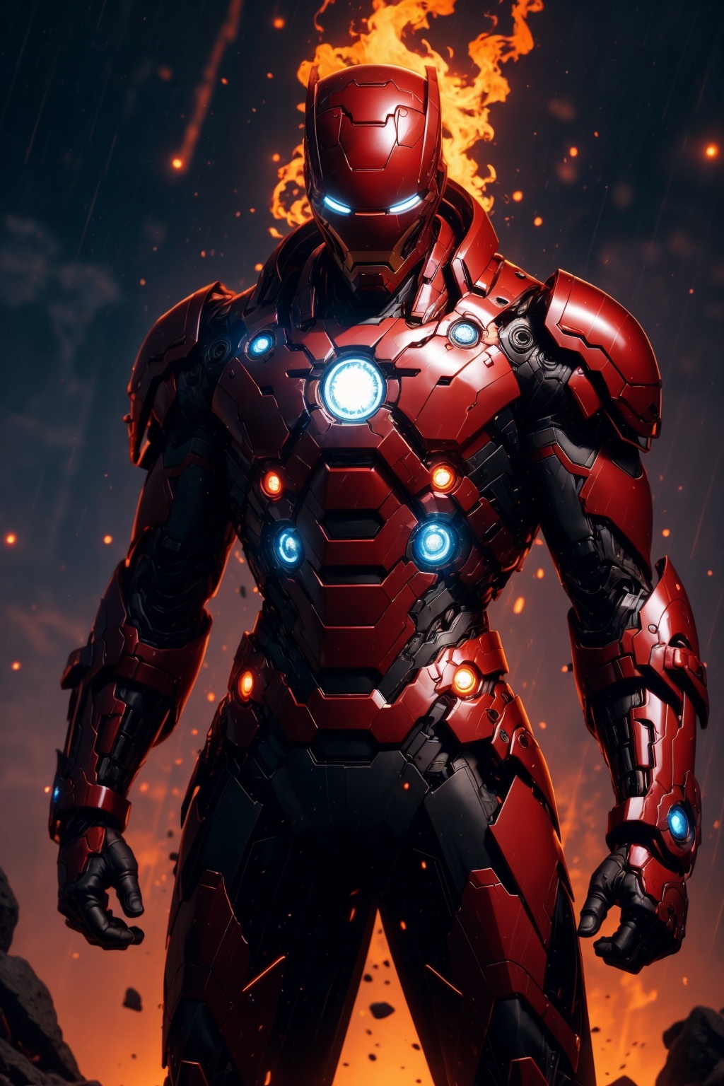 Cyberpunk iron man,  fire-around,  rocks on Tensor.Art