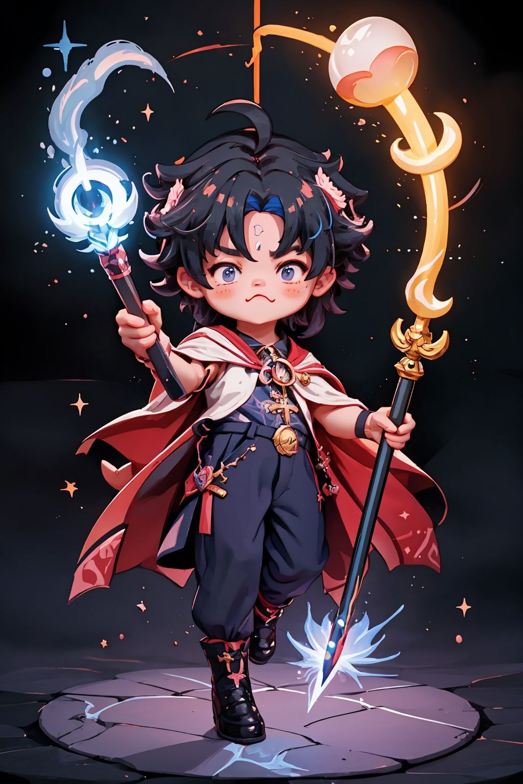  1cute boy,Wielding a magic wand,