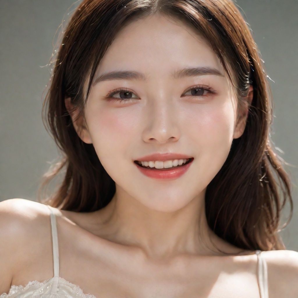 Best quality, masterpiece, ultra high resolution, (fidelity: 1.4), ray tracing, movie lighting,A girl with ultra realistic and delicate skin, creamy white skin, ultra-fine skin, beautiful and delicate face, laughing