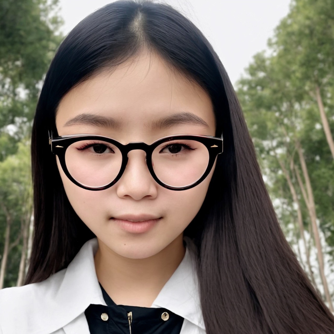 The face is of a Chinese girl wearing round glasses with black frames on Tensor.Art