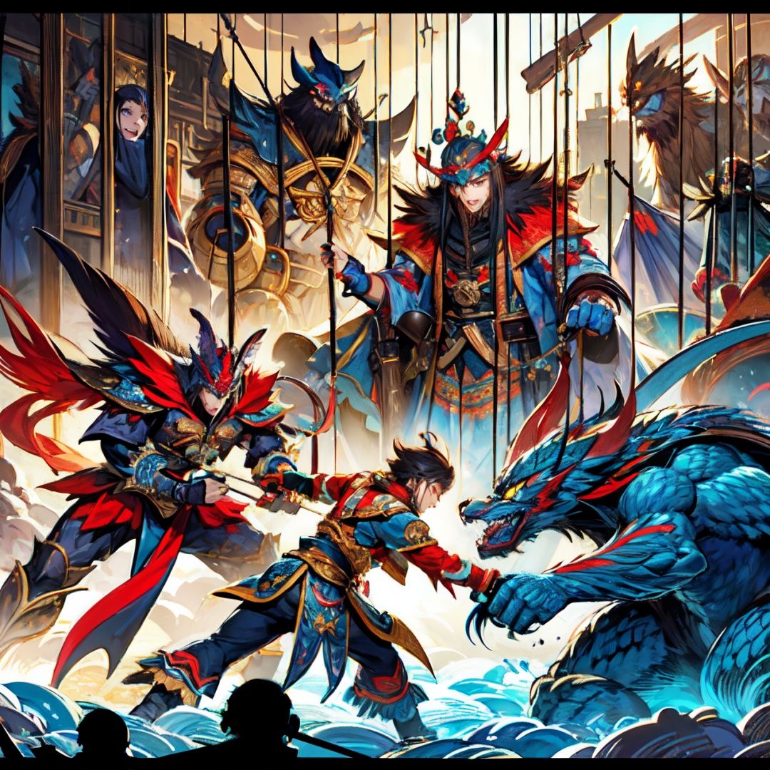  ((masterpiece)), ((best quality)), 1man, fight with monsters