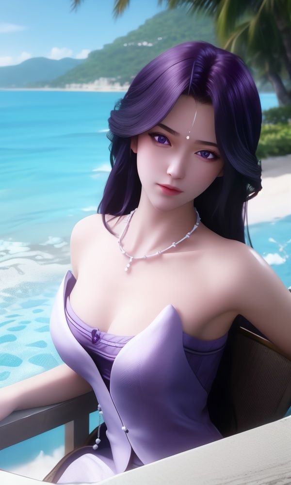 (,1girl, ,best quality, )<lora:330-DA-神印王座-月夜-泳装:0.8> ultra realistic 8k cg, picture-perfect face, flawless, clean, masterpiece, professional artwork, famous artwork, cinematic lighting, cinematic bloom,ocean, pool, water, 1girl, horizon, beach, poolside, tree, purple_hair, shore, solo, lake, palm_tree, breasts, day, long_hair, necklace, outdoors, sky, purple_eyes, 