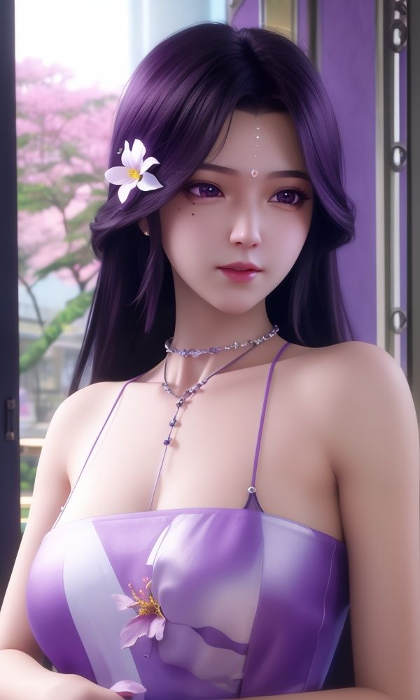 (,1girl, ,best quality, )<lora:330-DA-神印王座-月夜-泳装:0.6>,, ,masterpiece, ((upper body, )),, realistic,science fiction,mole, ultra realistic 8k cg, ,tamari \(flawless\),     ,jasmine \(flower\),  purple flower,       (()), (),