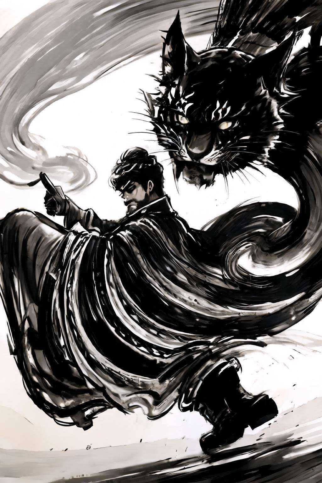 1man with cat eyes,<lora:ink_xiakexing_v2_128:0.8>,