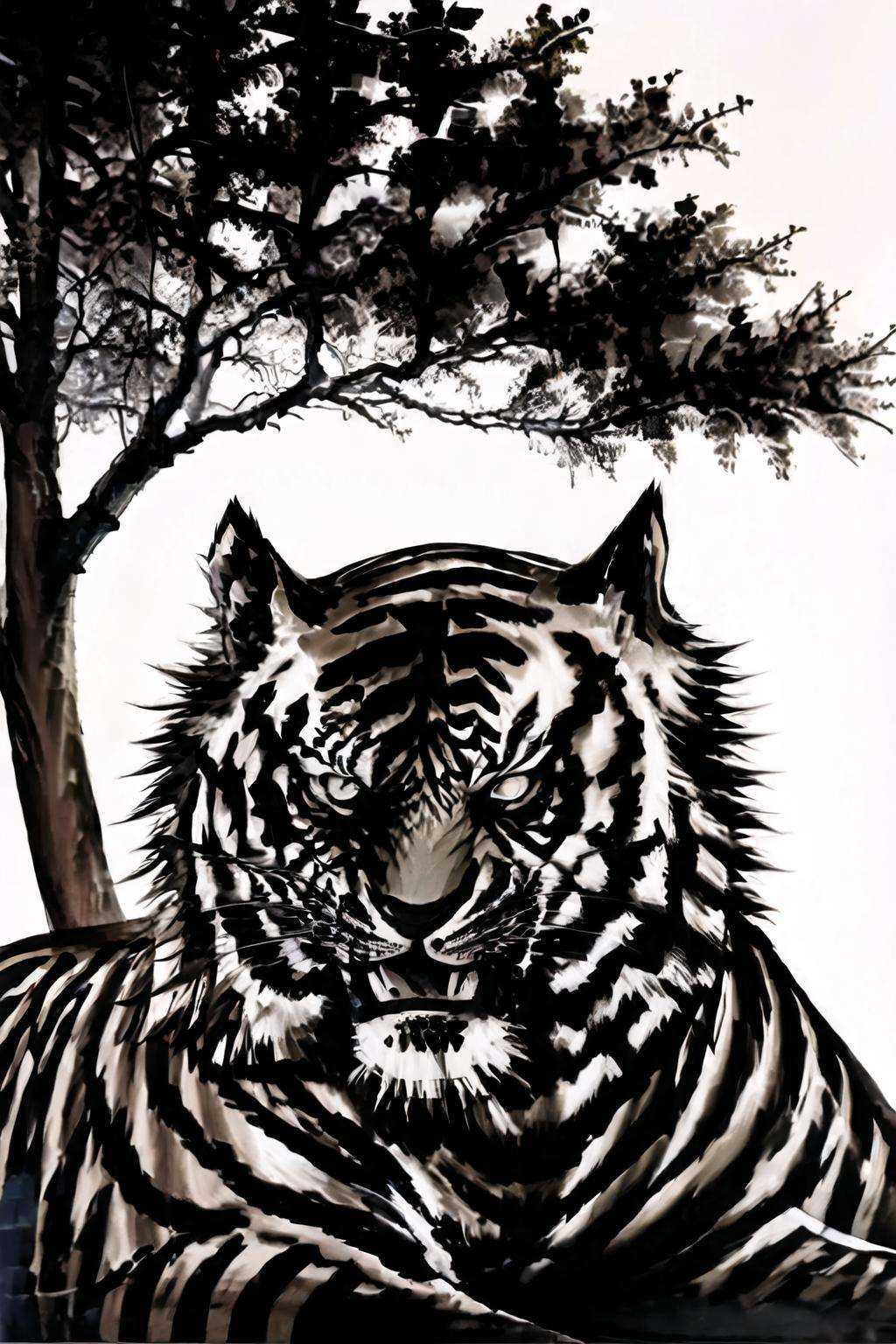 1tiger,tree,<lora:ink_xiakexing_v4_32:0.8>,