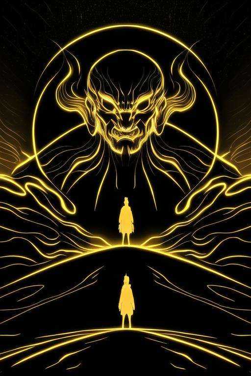 a man standing in front of a projection of immortal,halo,<lora:eastern_mythology_v1_512_preview:0.6>,