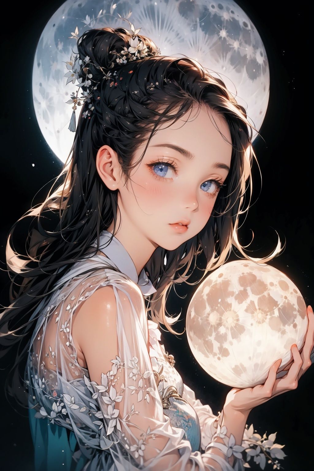  absurdres,incredibly absurdres,reality,realistic,,(solo:1.2),1girl,full_shot,Houyue,the moon