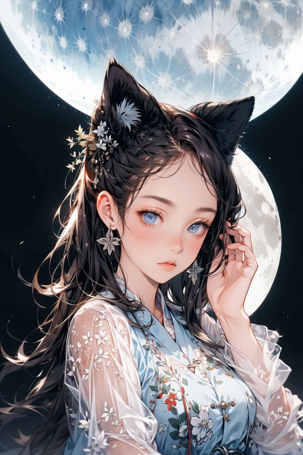  absurdres,incredibly absurdres,reality,realistic,,(solo:1.2),1girl,full_shot,Houyue,the moon
