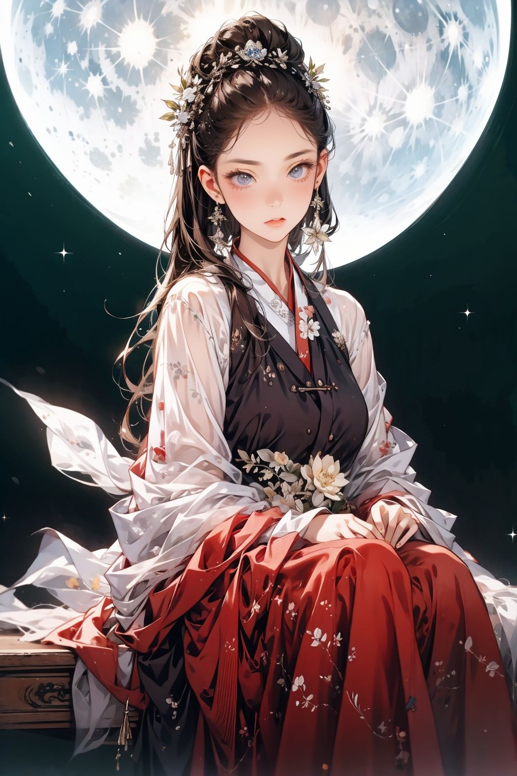  absurdres,incredibly absurdres,reality,realistic,,(solo:1.2),1girl,full_shot,Houyue,the moon