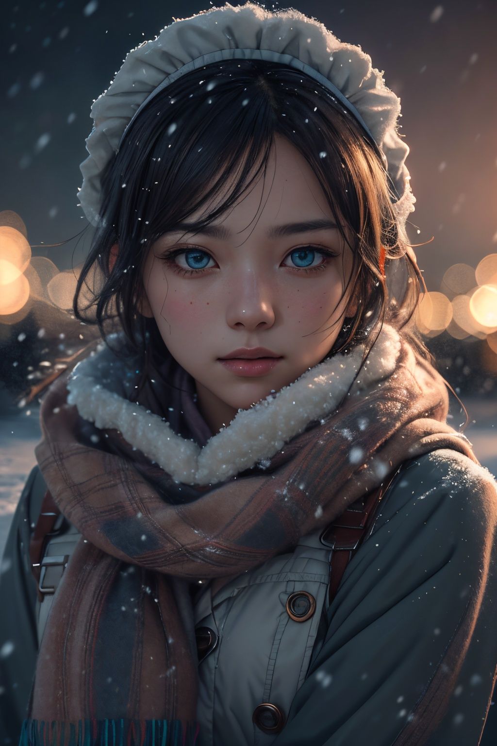  masterpiece,best quality,official art,extremely detailed CG unity 8k wallpaper,girl, upper body, face close up,scarf, maid, snow shelter,exposure blend, medium shot, bokeh, (hdr:1.4), high contrast, (cinematic, teal and orange:0.85), (muted colors, dim colors, soothing tones:1.3),